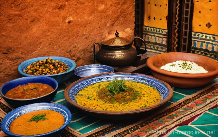 모로코에서 농촌 체험 - A vibrant, panoramic view of a traditional Berber village nestled in the High Atlas Mountains of Mor...