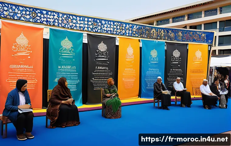 모로코에서 인기 있는 책 - A vibrant Moroccan literary festival scene in Casablanca, showcasing diverse authors and readers of ...