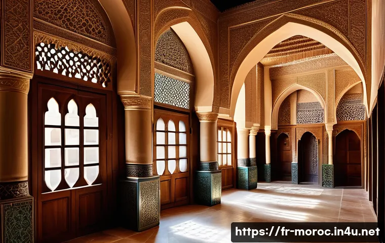 모로코에서 가장 오래된 도서관 - An ancient Moroccan library interior showcasing a harmonious blend of Andalusian and traditional Mor...